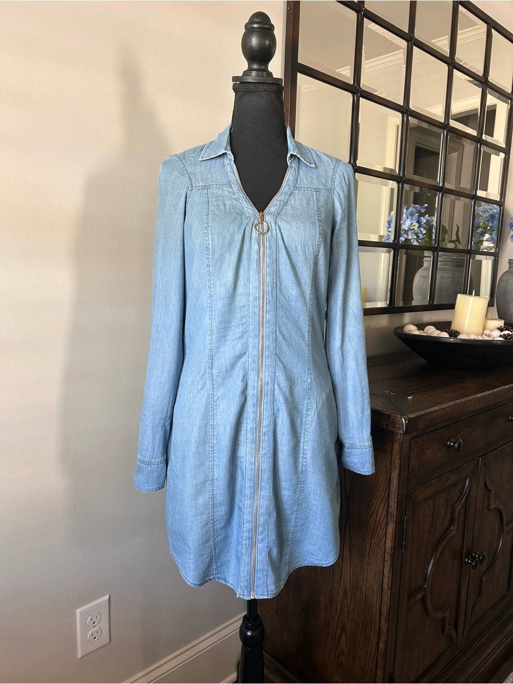 GUESS denim zip-front long-sleeve shirt dress